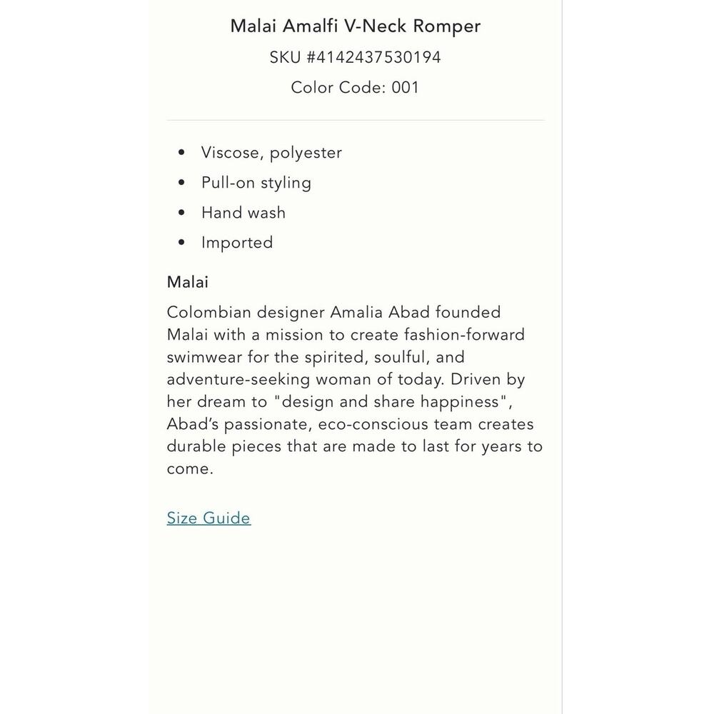 Malai Amalfi V-Neck Romper Small Black Tie Back Resort Anthropologie Party - Picture 8 of 8